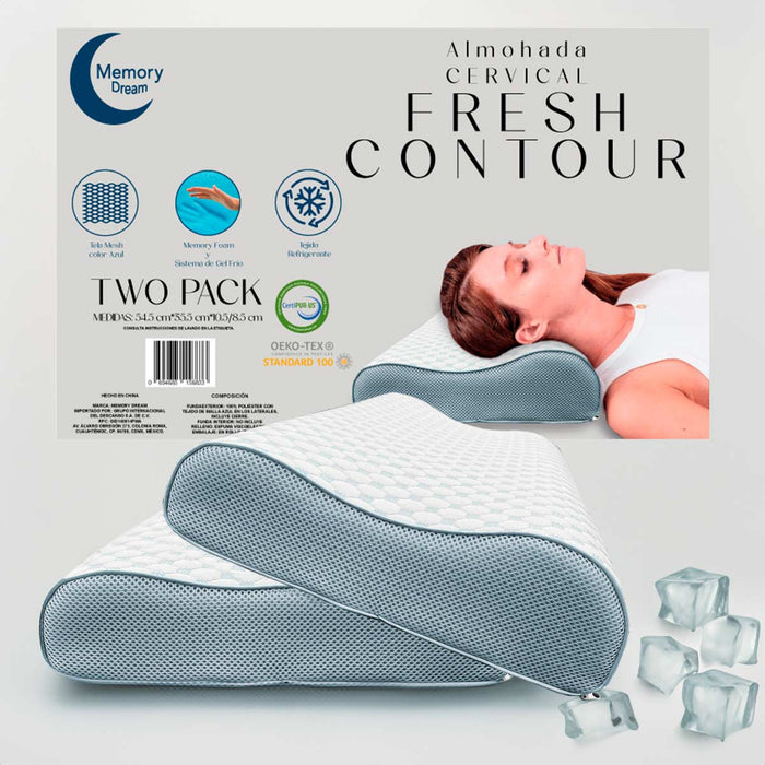 Pack de 2 Almohadas de Memory Foam, Almohada Cervical Ergonómica, Almohada Ortopédica de Contorno para Dormir de Lado y Espalda