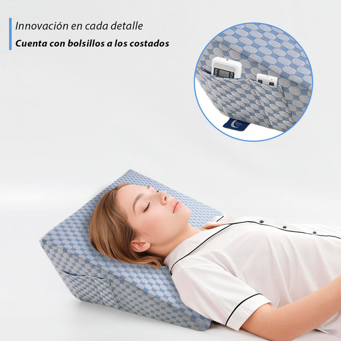 Almohada Antireflujo Adulto, Almohada de Cuña para Dormir | Memory Foam | Almohada Triangular con 2 Bolsillos para Soporte de Espalda y Reflujo Ácido, Rodilla,Ronquidos