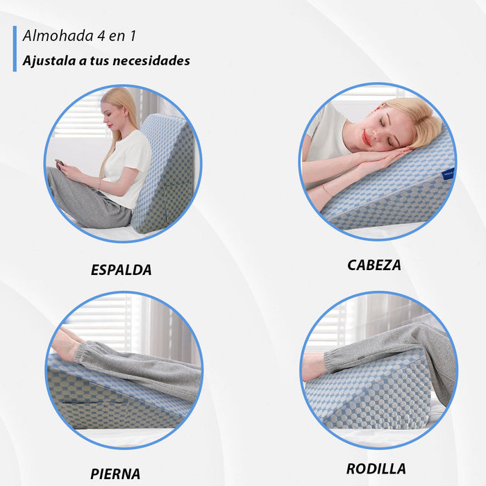 Almohada Antireflujo Adulto, Almohada de Cuña para Dormir | Memory Foam | Almohada Triangular con 2 Bolsillos para Soporte de Espalda y Reflujo Ácido, Rodilla,Ronquidos